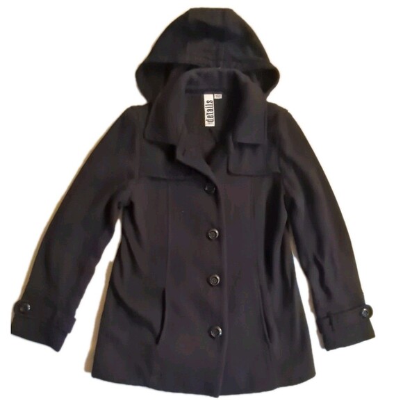 Intl D.E.T.A.I.L.S. Hooded Jacket Women Large Peacoat Hip Length Black L - Picture 10 of 10